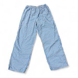 Aerie off duty seersucker blue striped wide leg cotton pants Size M